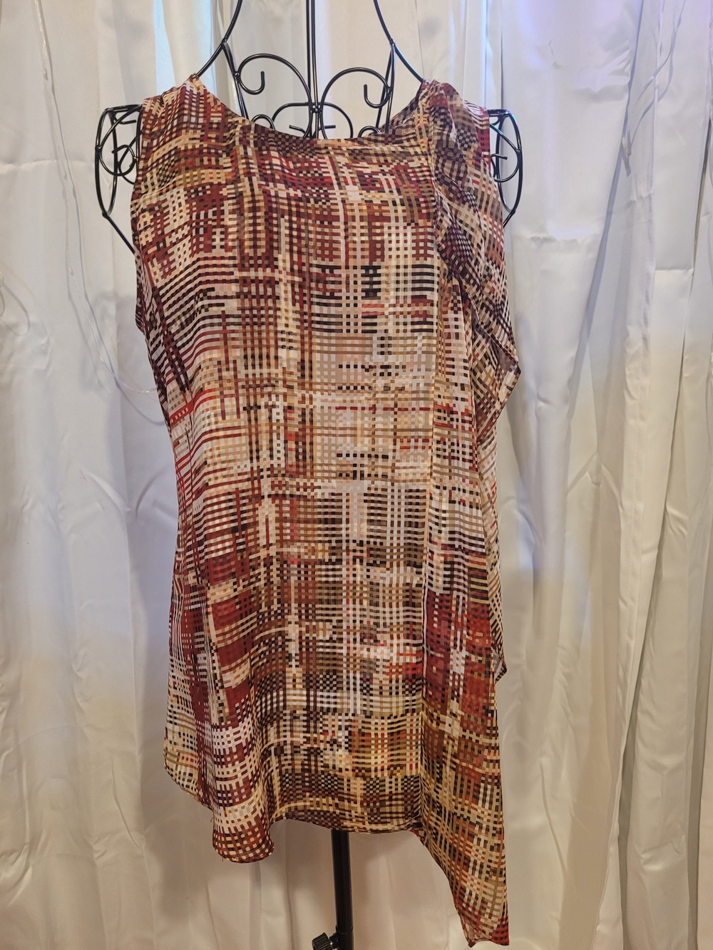 White House Black Market Multicolored Plaid-Style Sleeveless Tunic